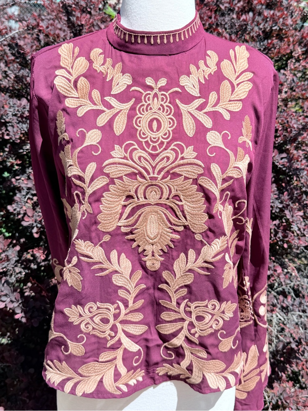 Embroidered Floral Maroon Top Size Small